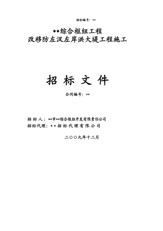 2025年湘江某枢纽改移防左汊左岸洪大堤工程施工招标文件