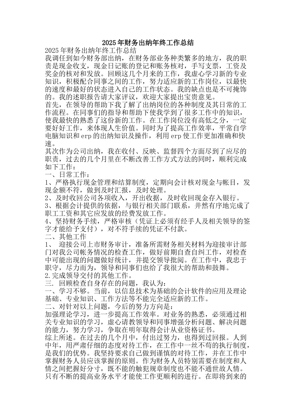 2025年财务出纳年终工作总结-精品范文资料_第1页