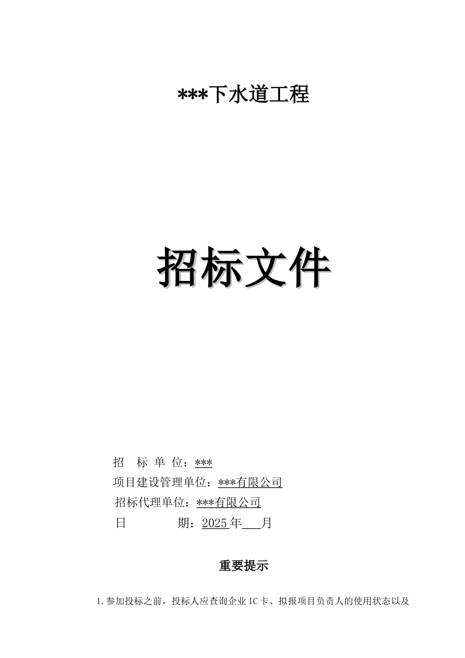 2025年道路下水道工程招标文件_第1页