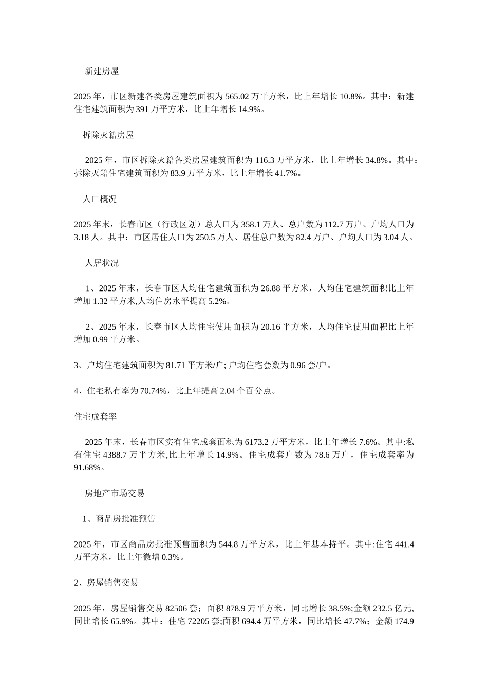 2025年长春市辖区房地产管理行业统计公报_第2页