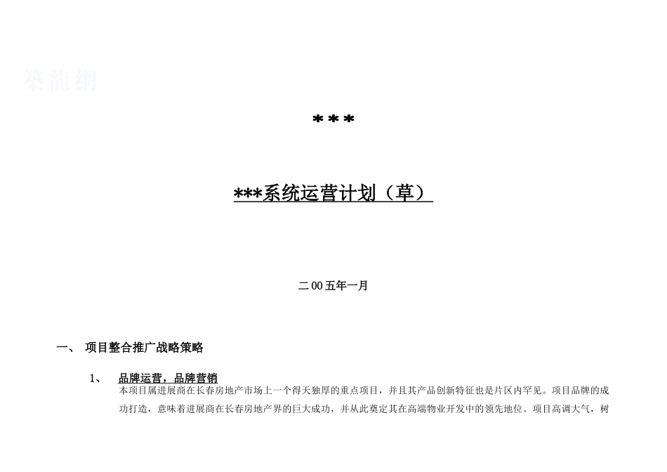 2025年长春某豪宅地产项目系统运营计划_第1页
