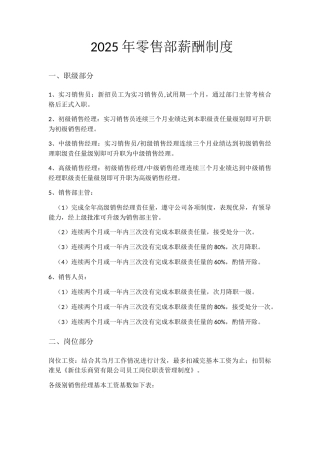 2025年零售部薪酬制度