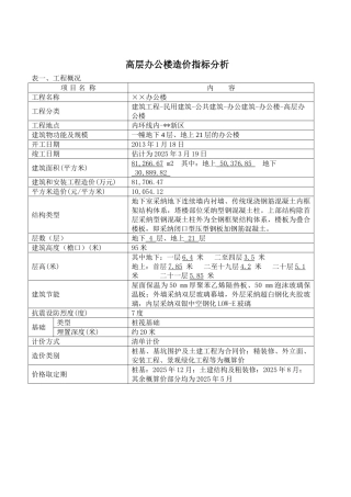 2025年高层框架结构办公楼建筑安装工程造价指标分析