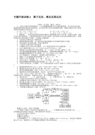2025年高考化学第二轮复习专题升级训练：全国版离子反应