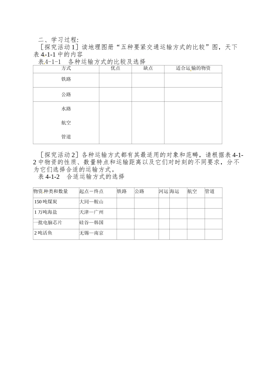 2025年鲁教版必修二4.1《人类活动地域联系的主要方式》word学案_第2页
