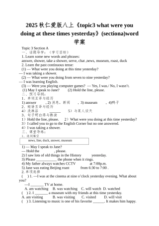 2025秋仁爱版八上《topic3-what-were-you-doing-at-these-times-yesterday》(sectiona)word学案