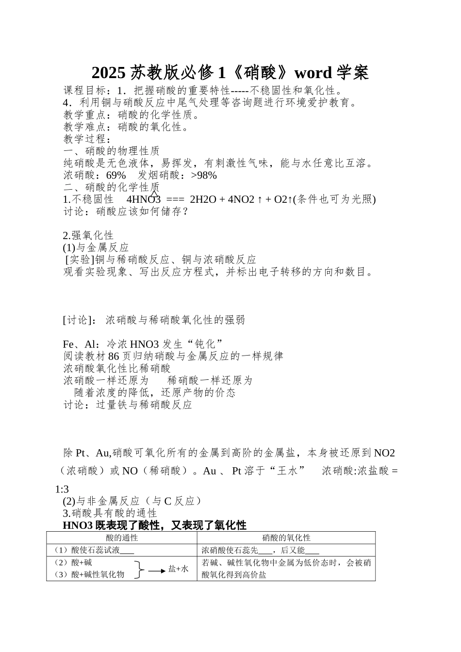 2025苏教版必修1《硝酸》word学案_第1页