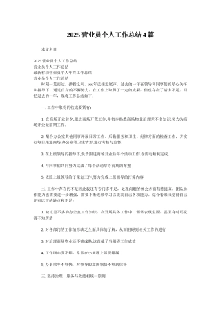 2025营业员个人工作总结4篇