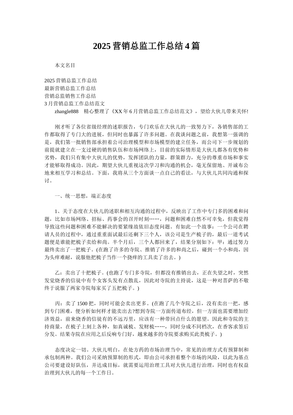 2025营销总监工作总结4篇_第1页