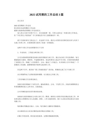 2025试用期的工作总结3篇