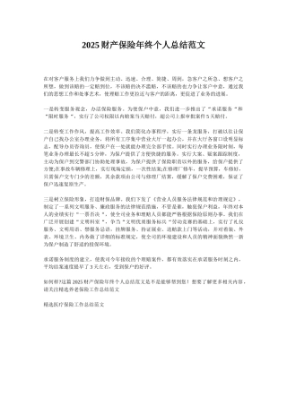 2025财产保险年终个人总结范文