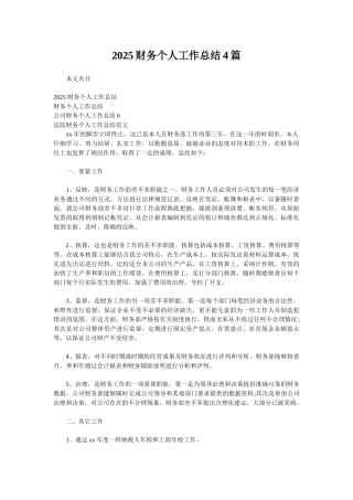 2025财务个人工作总结4篇