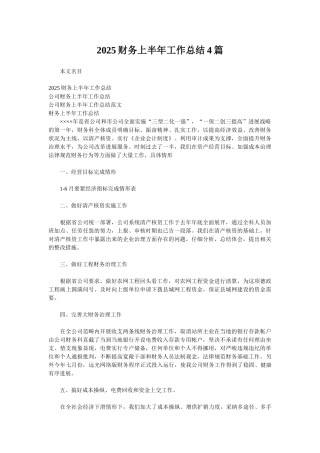 2025财务上半年工作总结4篇