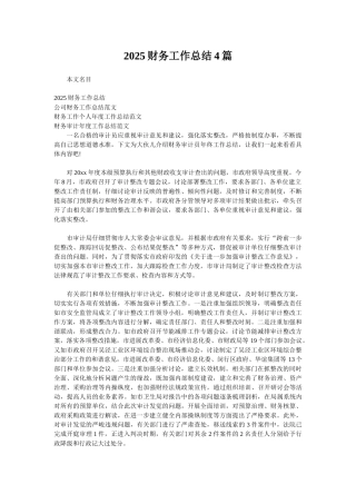 2025财务工作总结4篇