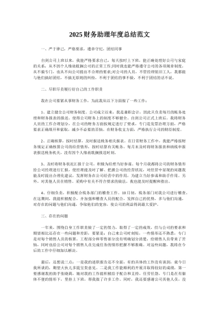 2025财务助理年度总结范文