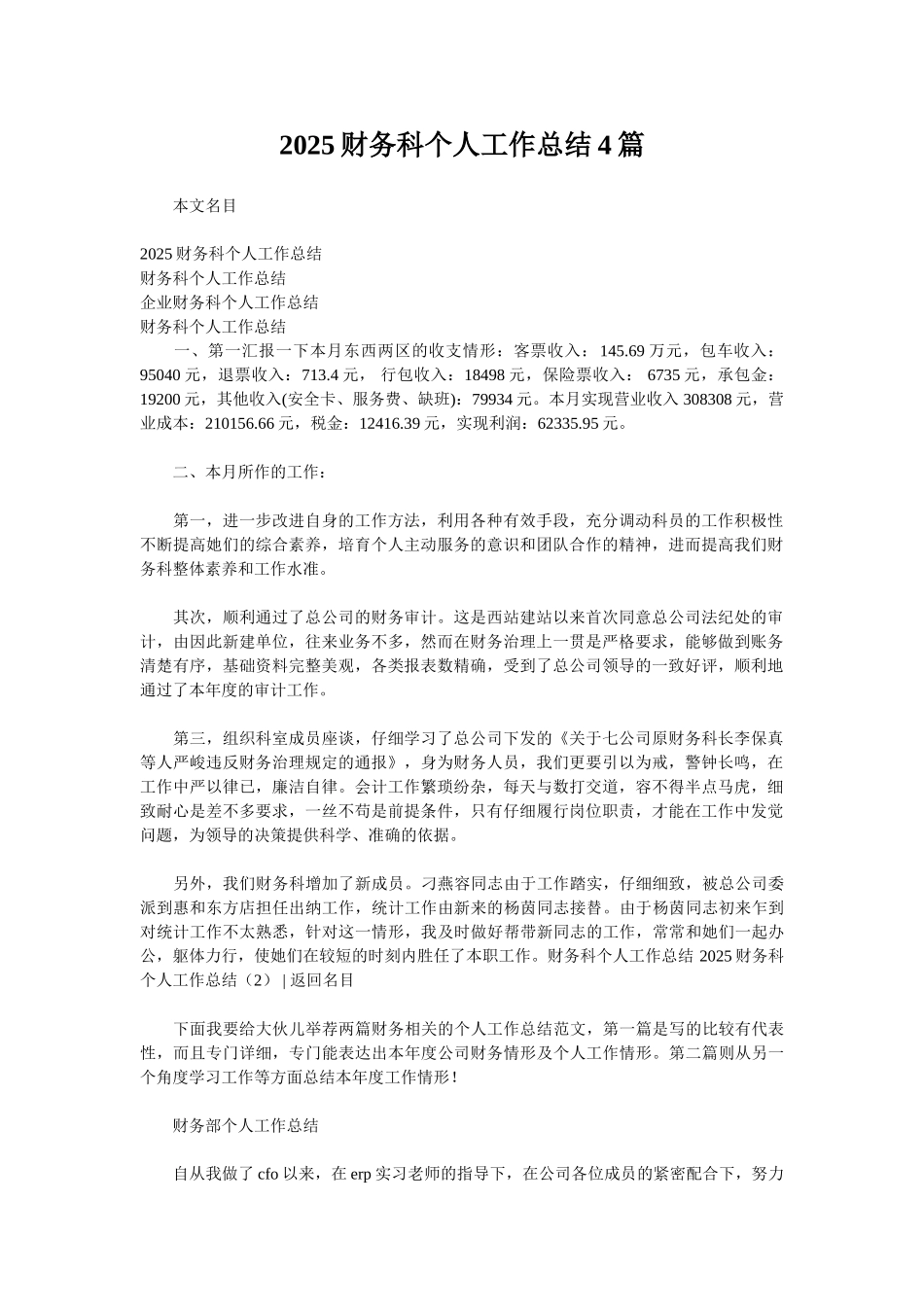 2025财务科个人工作总结4篇_第1页