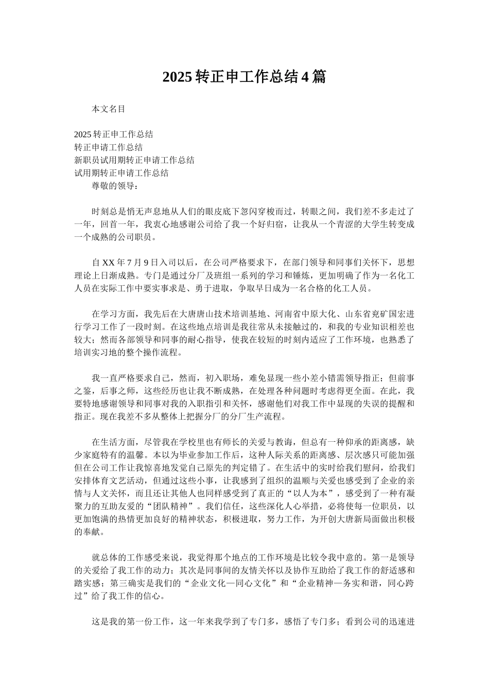 2025转正申工作总结4篇_第1页