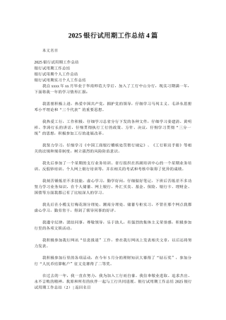 2025银行试用期工作总结4篇