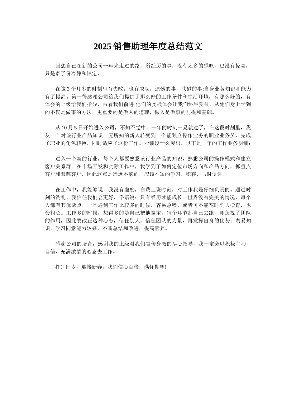 2025销售助理年度总结范文_第1页