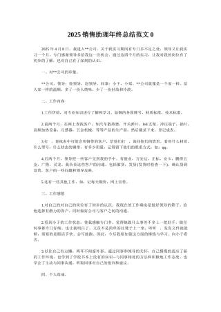 2025销售助理年终总结范文0