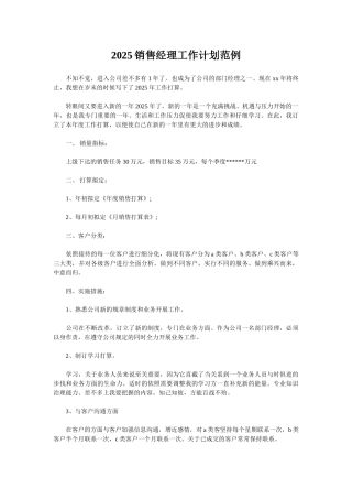 2025销售经理工作计划范例