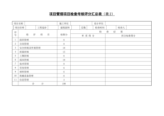 20项目管理检查考核评分表