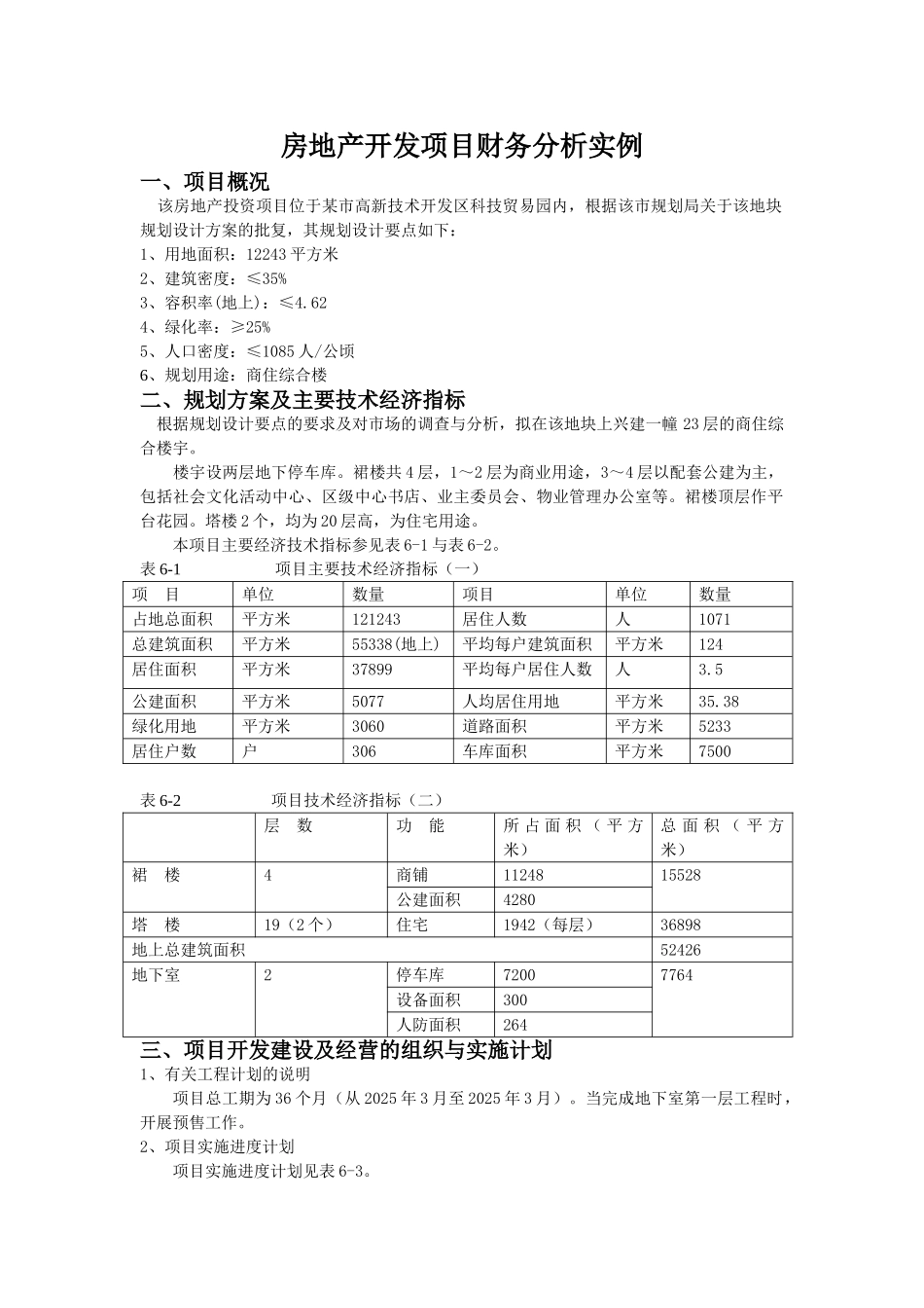 23层商住楼项目开发经济指标及财务分析实例_第1页