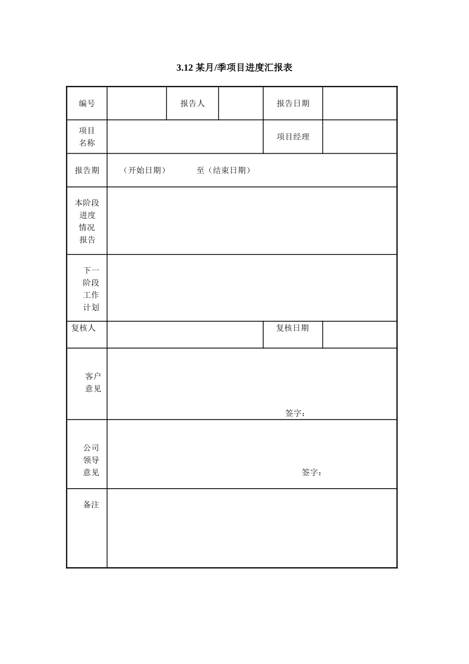 3.12-某月项目进度汇报表_第1页
