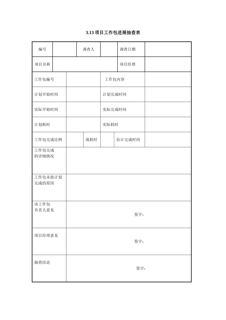 3.13项目工作包进展抽查表_第1页