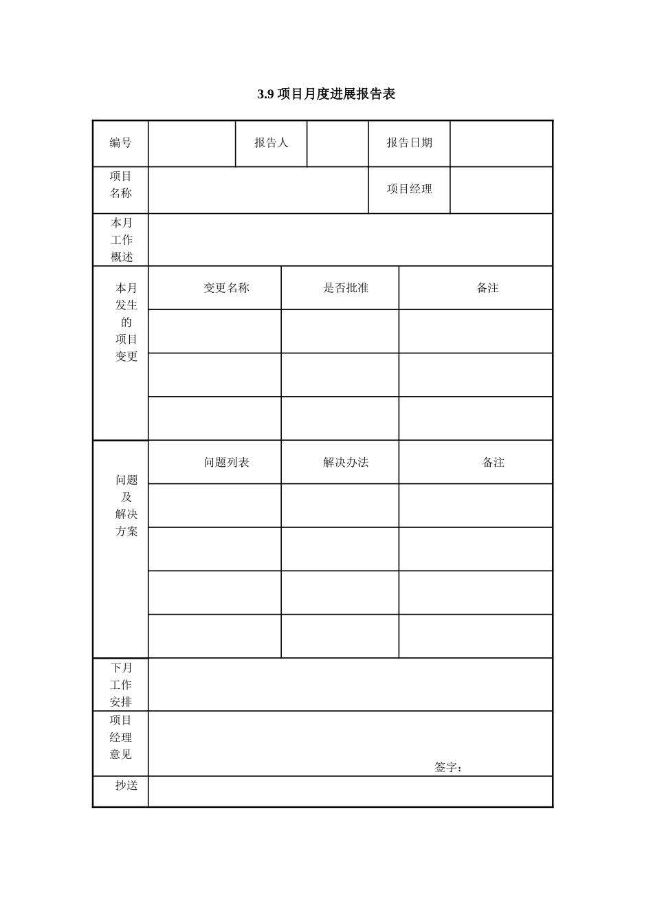 3.9-项目月度进展报告表_第1页