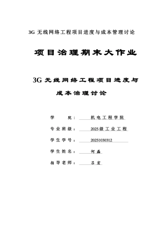 3G无线网络工程项目进度与成本管理研究
