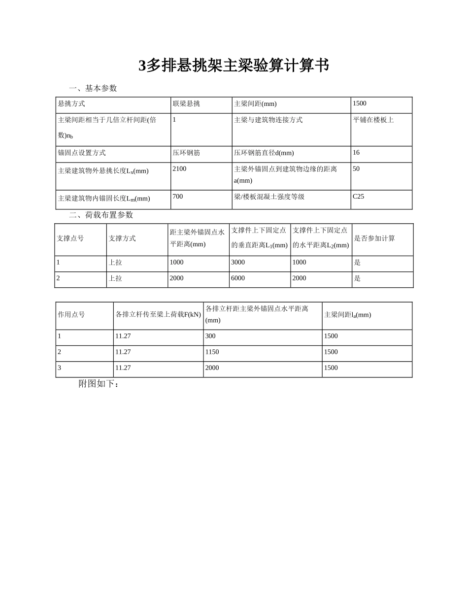 3多排悬挑架主梁验算计算书_第1页