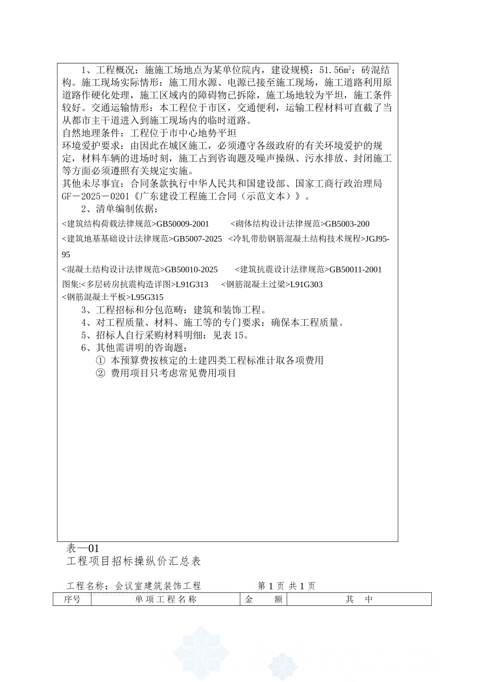 51.56㎡砖混会议室建筑装饰工程招标控制价_第2页