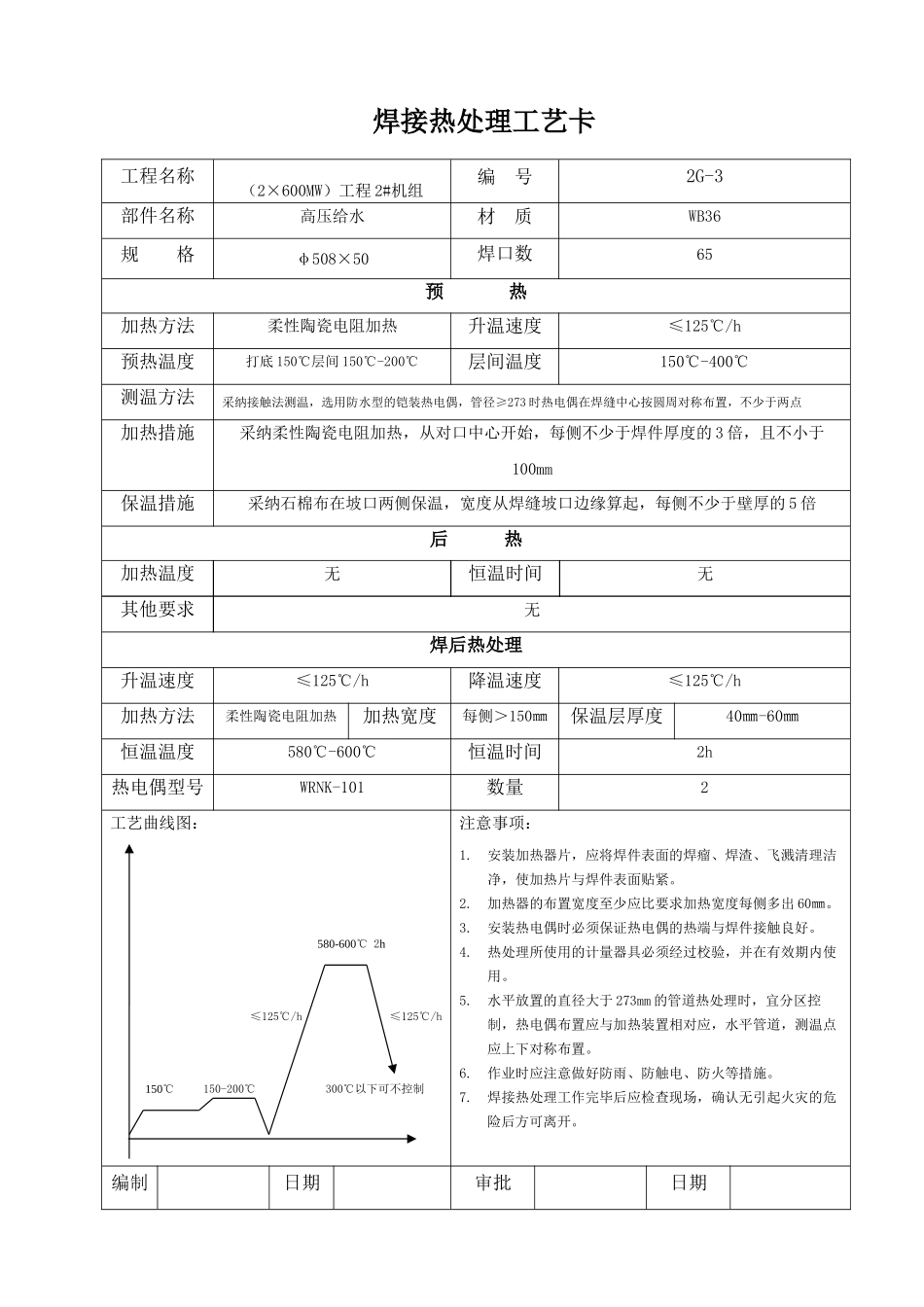 600mw电站管道热处理常用工艺卡_第3页