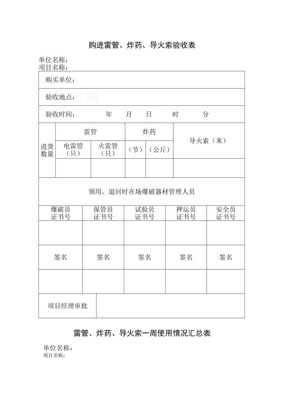 7-2-7购进雷管、炸药、导火索验收表等_第1页