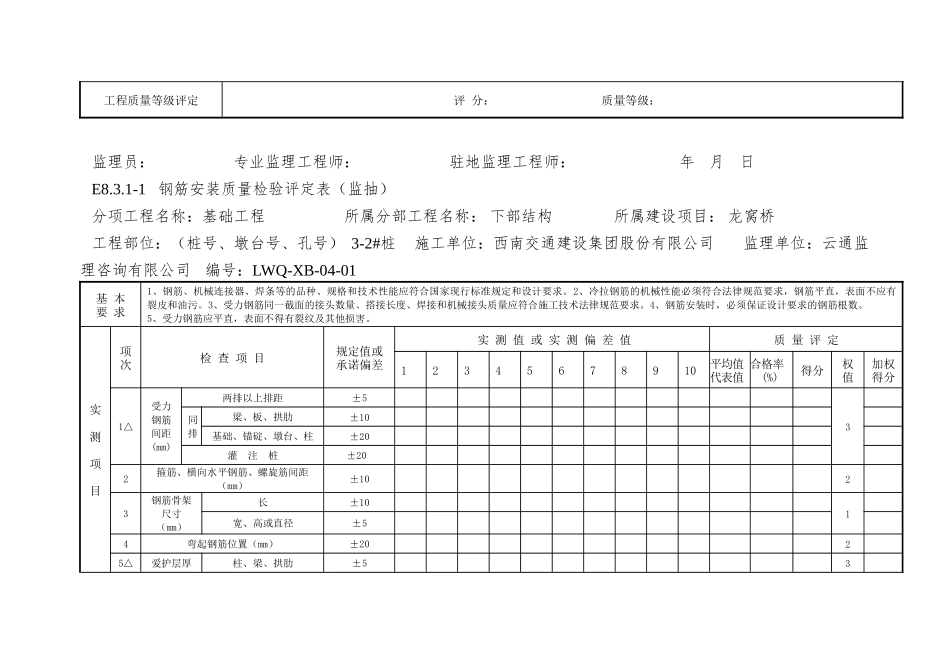 8桥梁工程质量检验评定表监理_第2页