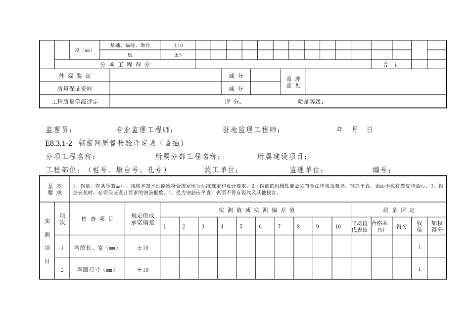 8桥梁工程质量检验评定表监理_第3页