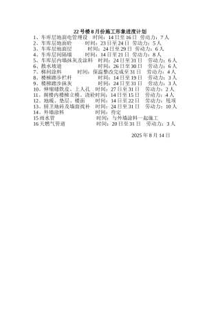 8月份施工形象进度计划