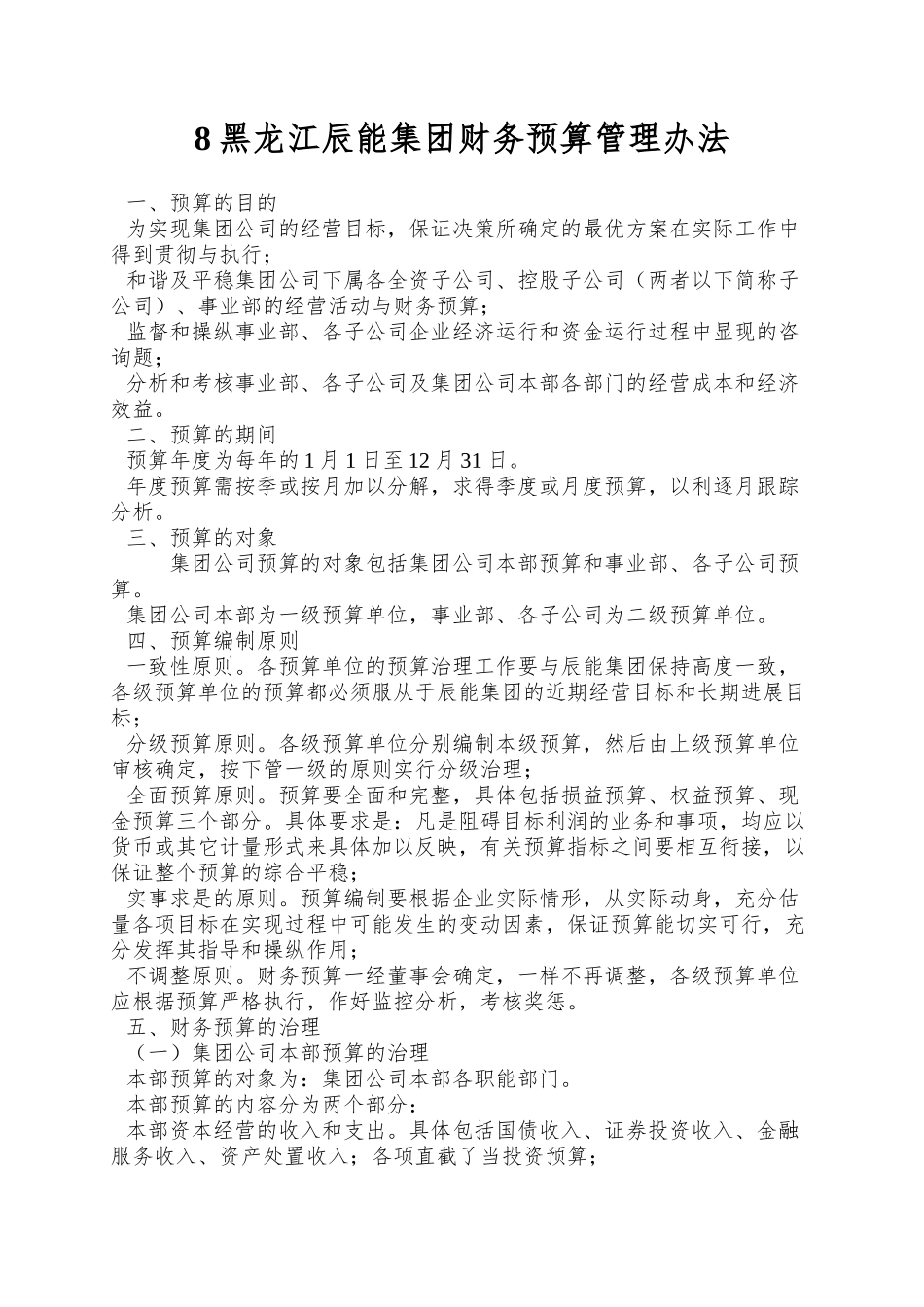 8黑龙江辰能集团财务预算管理办法_第1页