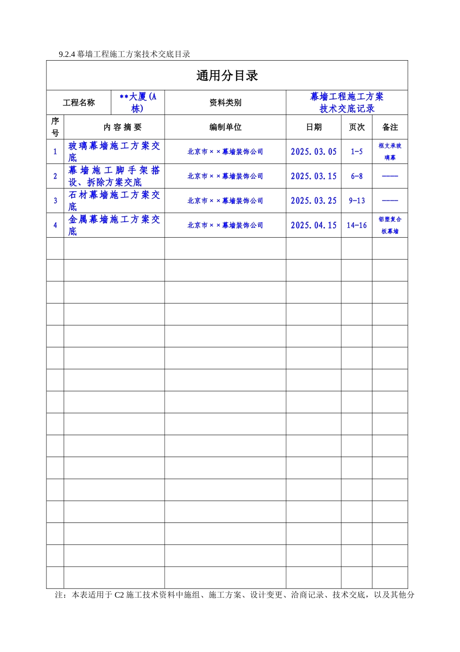 9.2.4幕墙工程施工方案技术交底目录及实例_第1页
