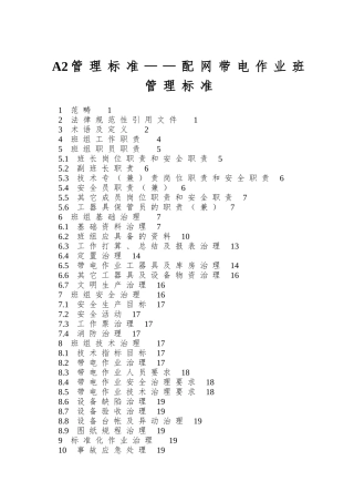 A2管理标准——配网带电作业班管理标准