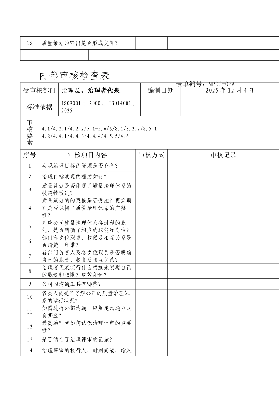 aab-内部审核检查表-管理层、管理者代表_第2页
