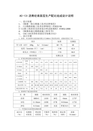 AC-13I沥青砼表面层生产配比组成设计说明