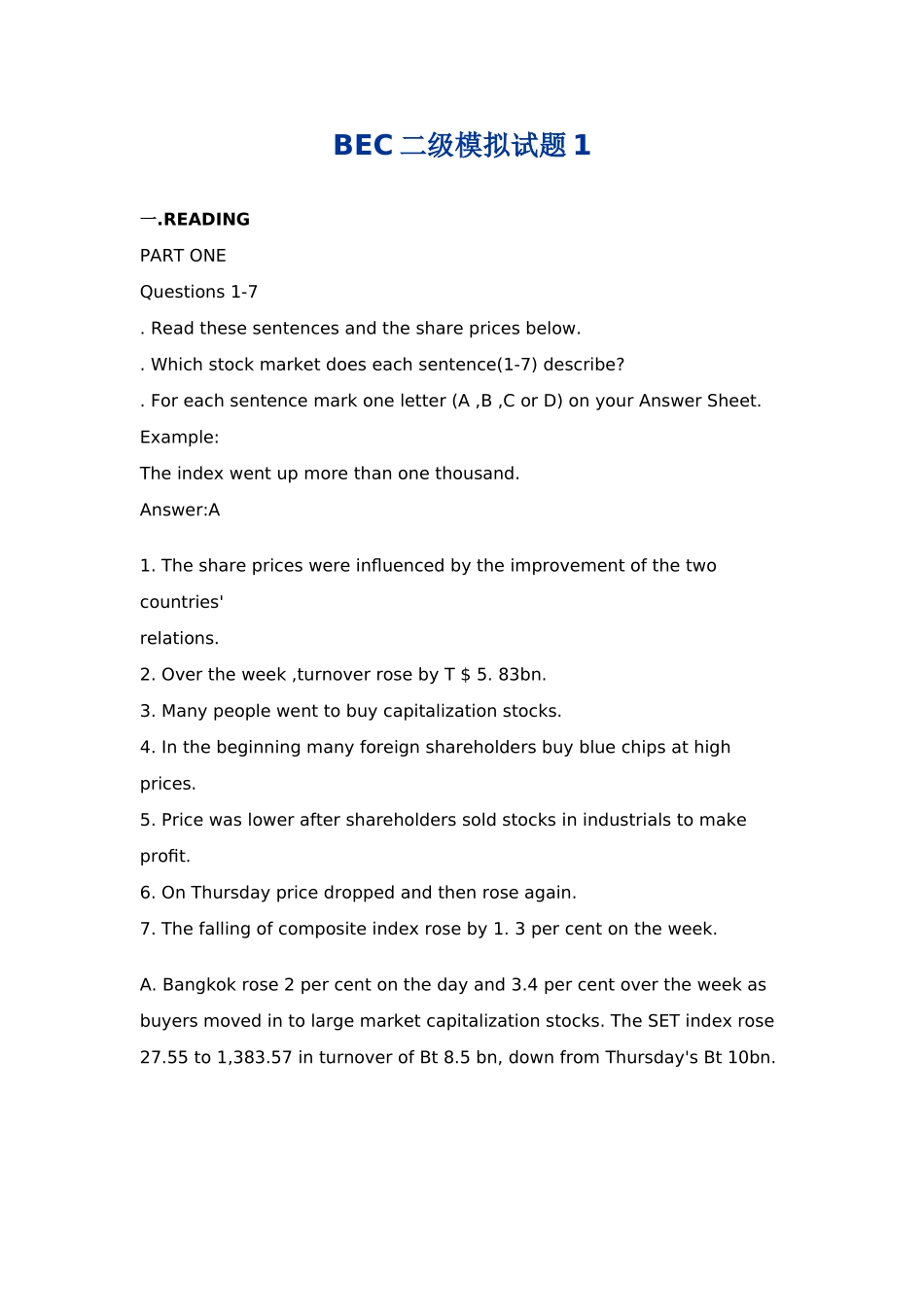 BEC中级模拟试题1及参考答案_第1页