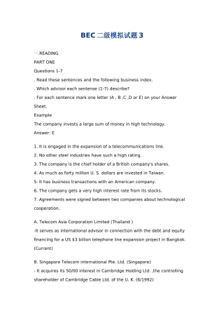 BEC中级模拟试题3及答案解析