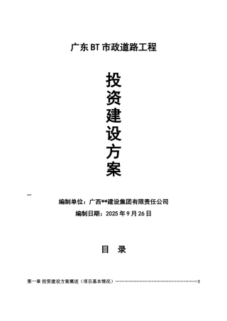 bt市政道路工程投资建设方案