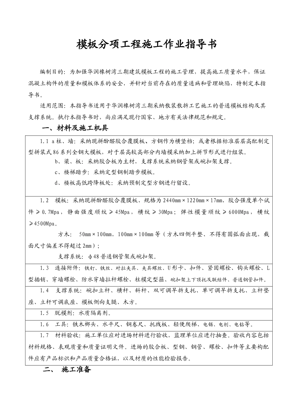 C-模板分项工程施工作业指导书_第1页