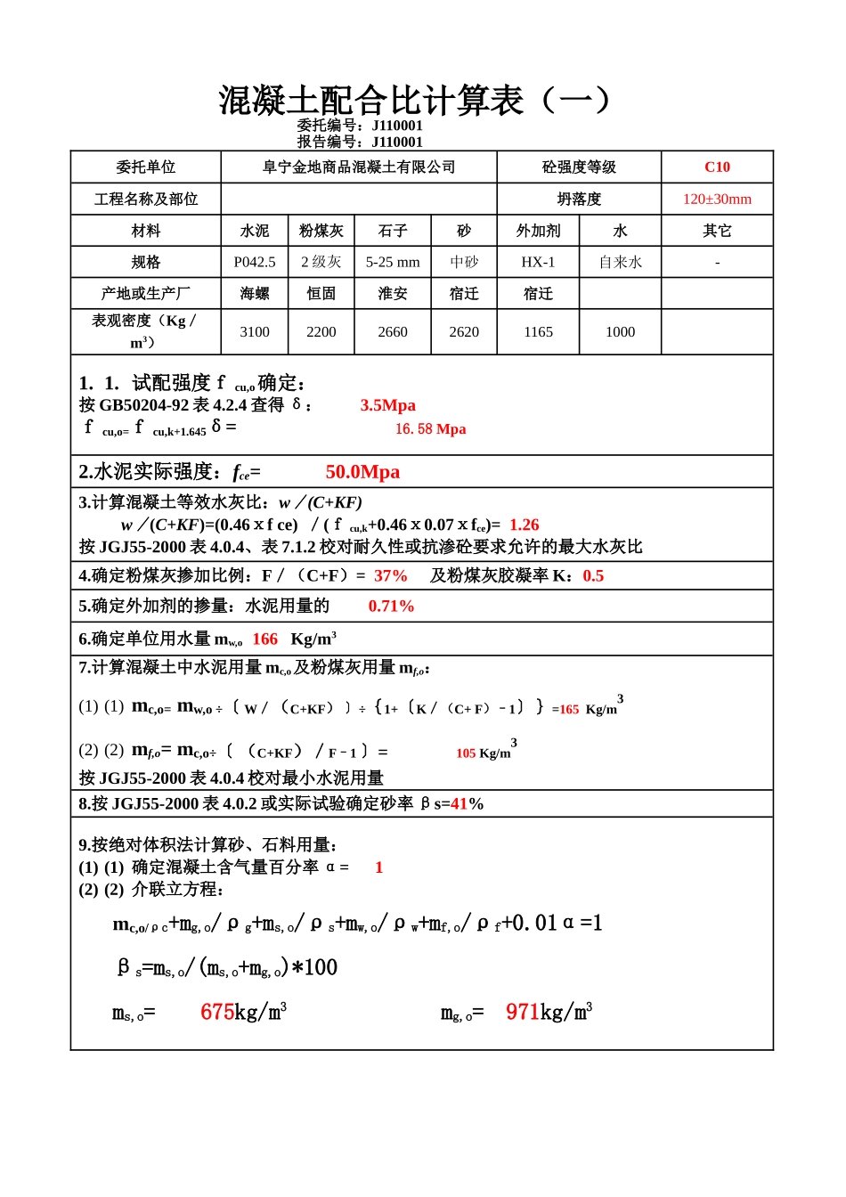 C10混凝土配合比计算表-_第1页