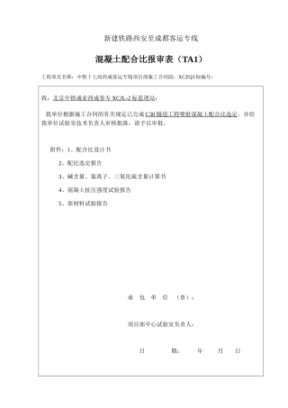 C30喷射混凝土配合比报审