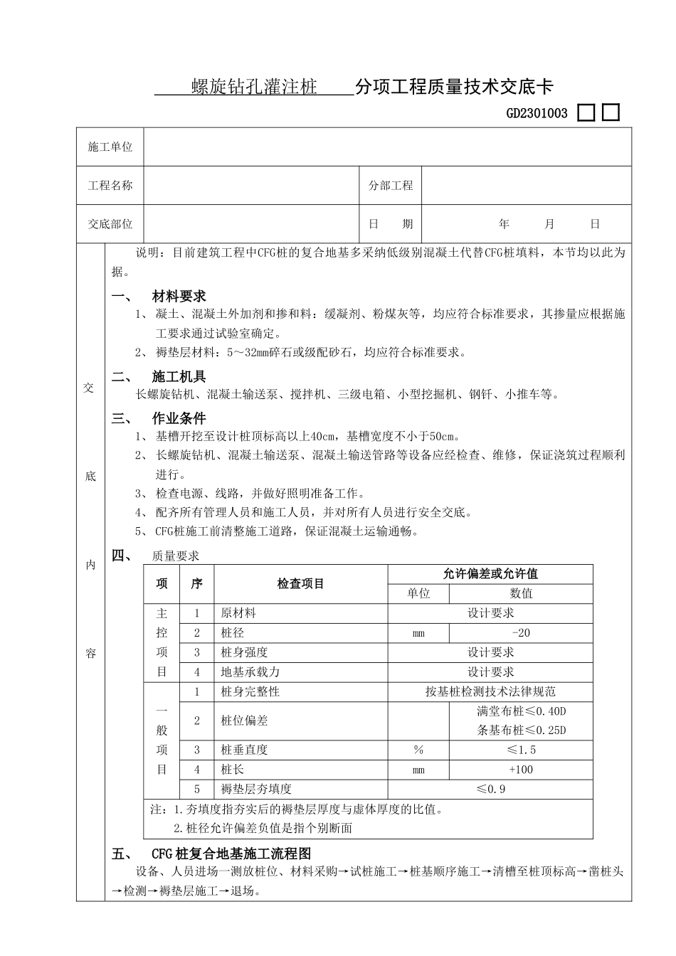 CFG桩复合地基处理工程质量技术交底卡_第1页
